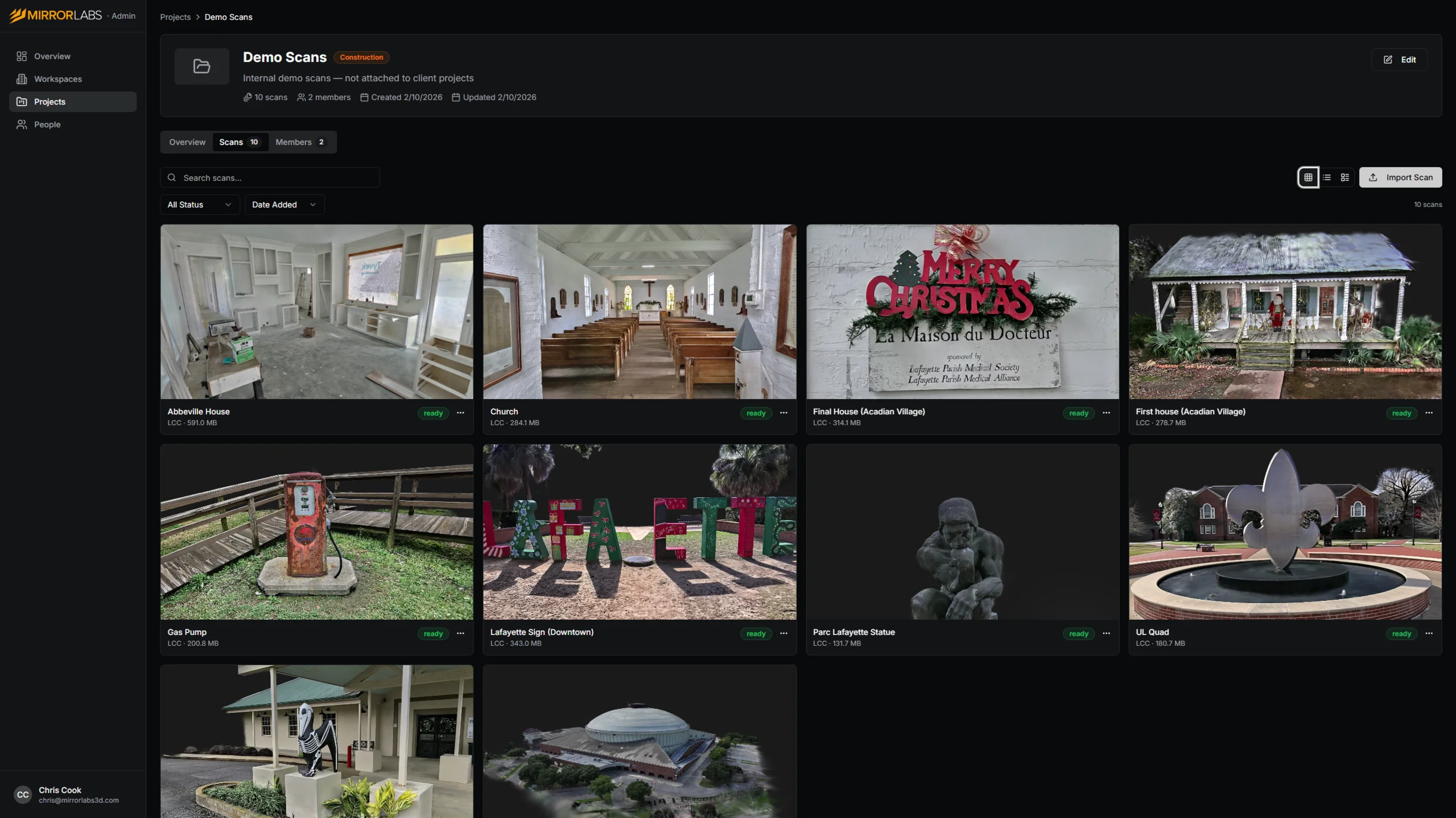 Mirror Labs project dashboard — scan management